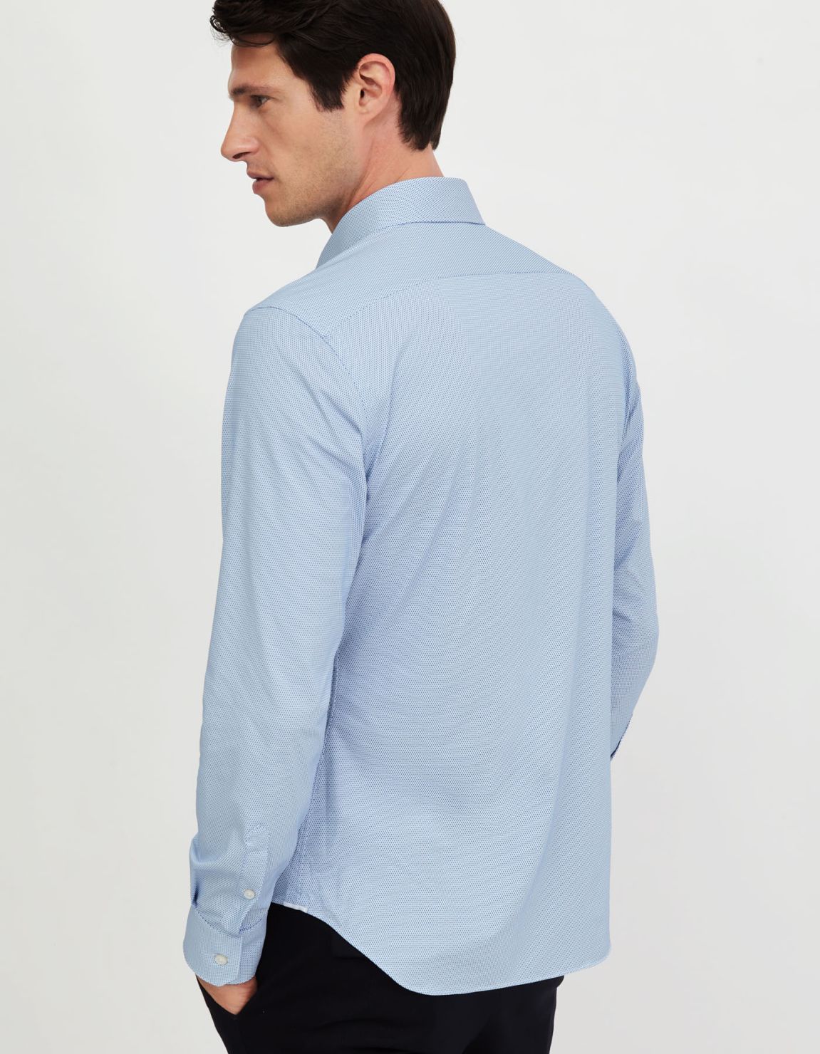 Hemd Muster Kragen Haifisch klein Webstoff Himmelblau Slim Fit 7