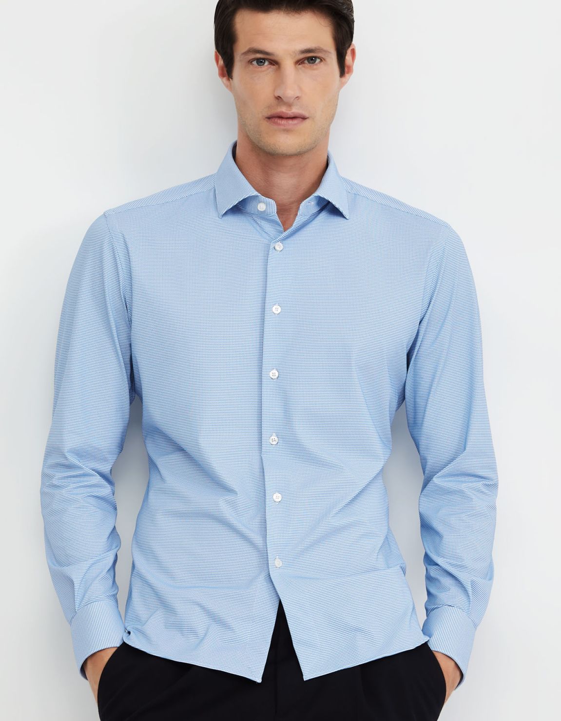 Light Blue Textured Pattern Shirt Collar small cutaway Slim Fit 3