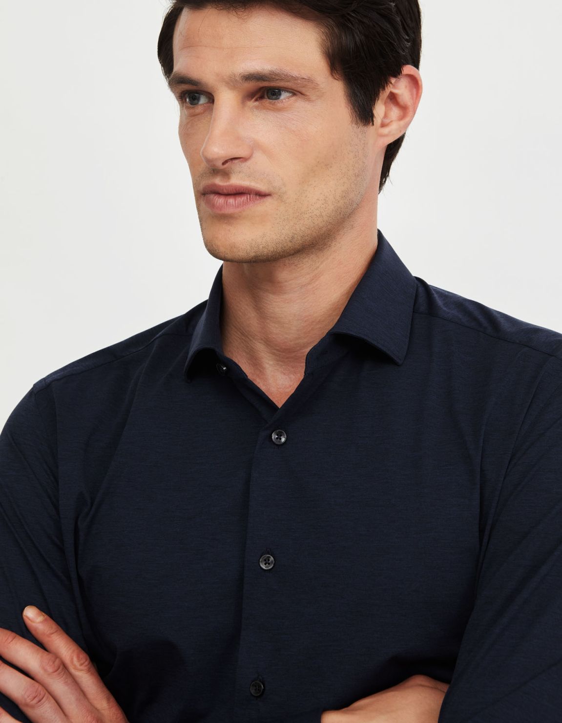 Navy Blue Jersey Solid colour Shirt Collar small cutaway Slim Fit 7