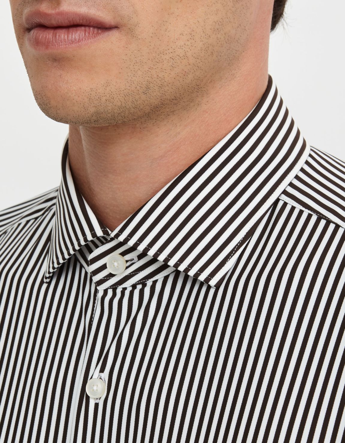 Brown Twill Stripe Shirt Collar small cutaway Slim Fit 2