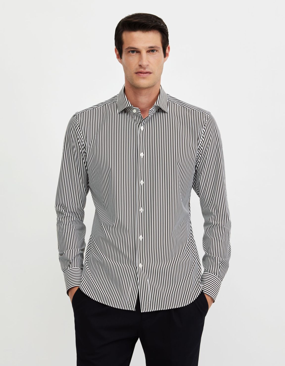 Camisa Cuello francés pequeño Rayas Sarga Marrón Slim Fit 6