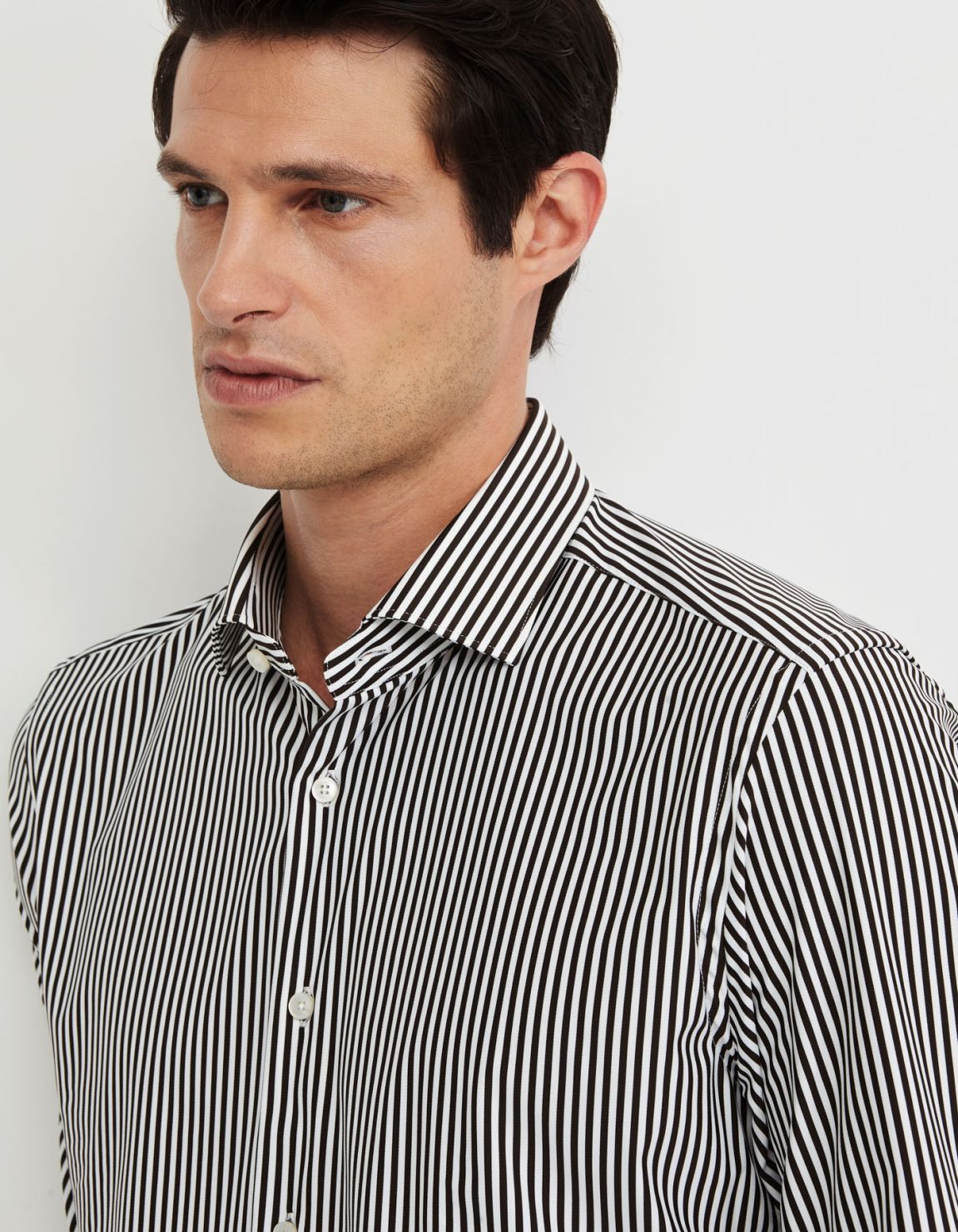 Camisa Cuello francés pequeño Rayas Sarga Marrón Slim Fit 7