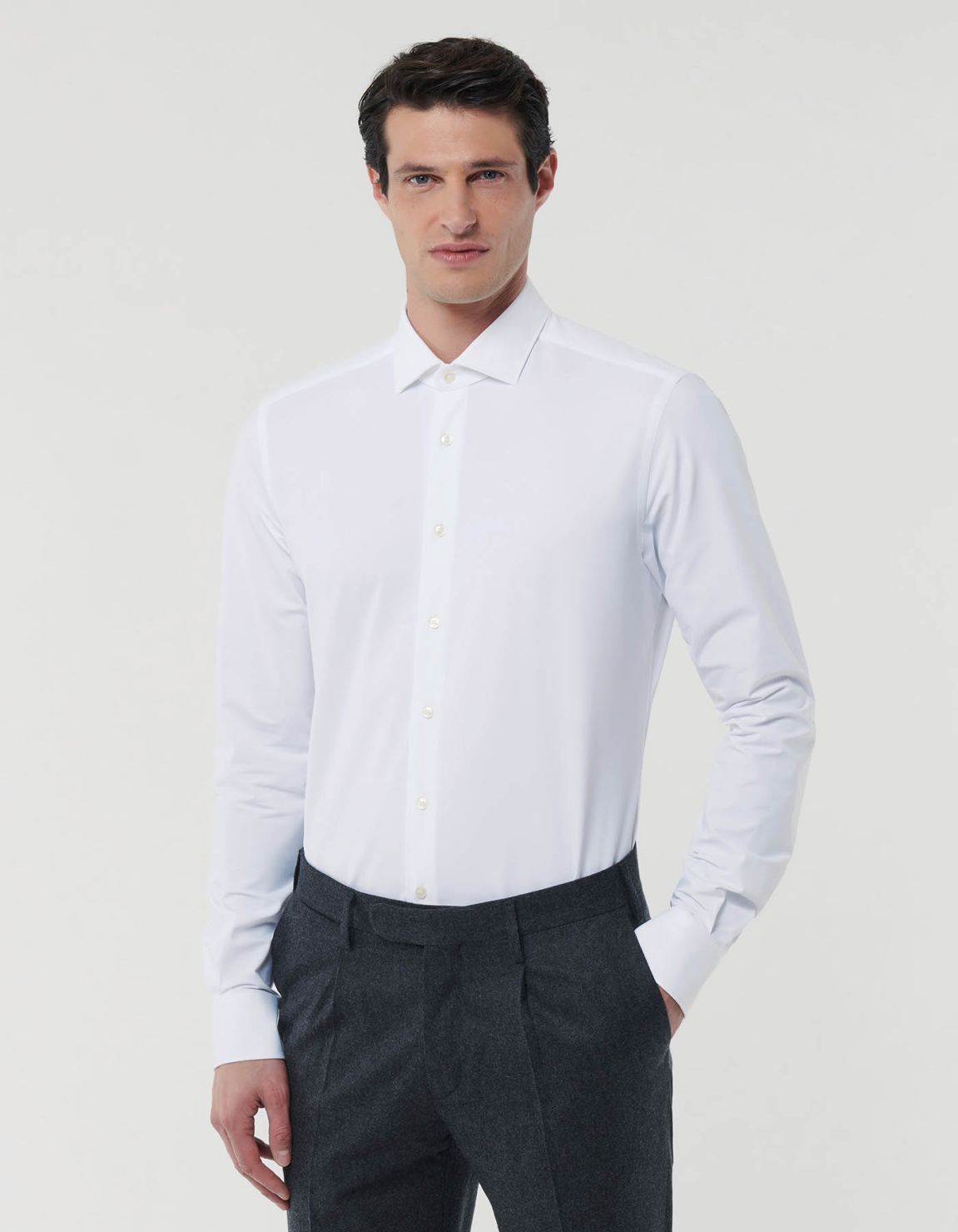 Chemise Col français petit Unie Twill Blanc Slim Fit 3