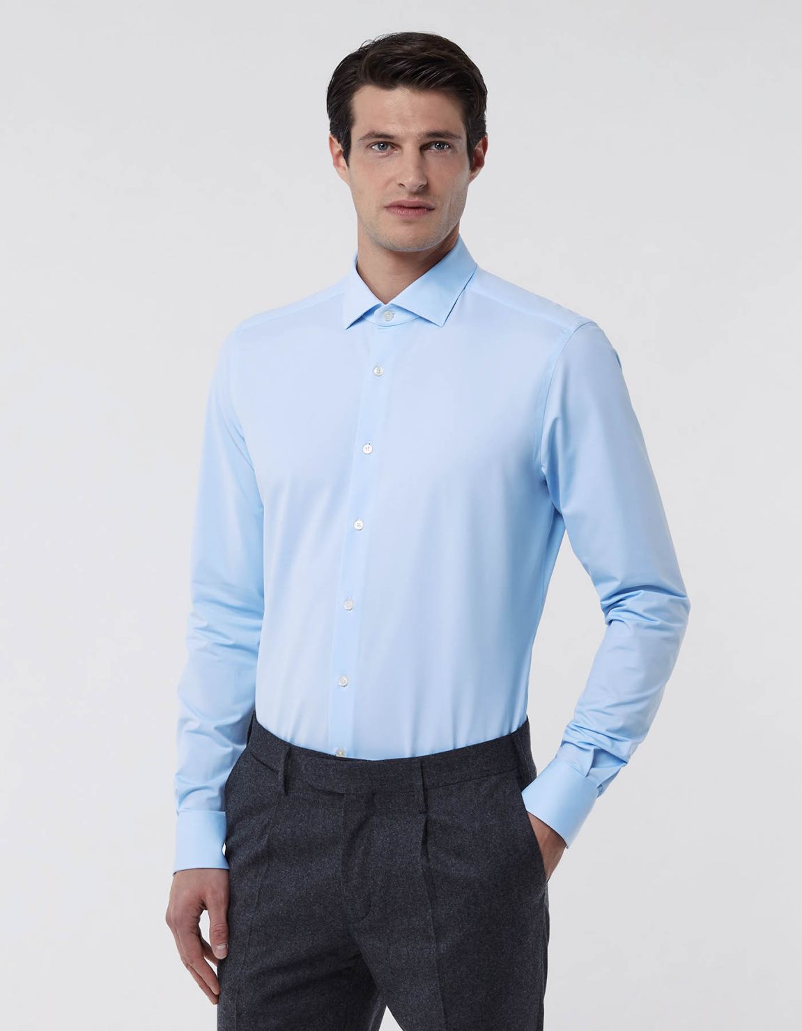 Sky Blue Oxford Solid colour Shirt Collar small cutaway Slim Fit 3