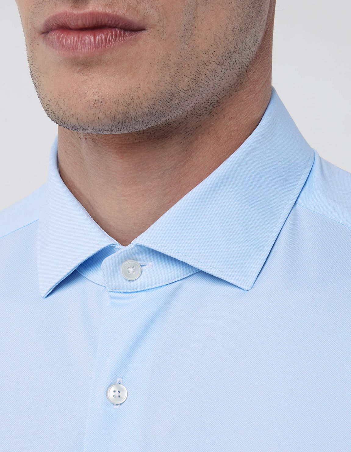 Sky Blue Oxford Solid colour Shirt Collar small cutaway Slim Fit 2