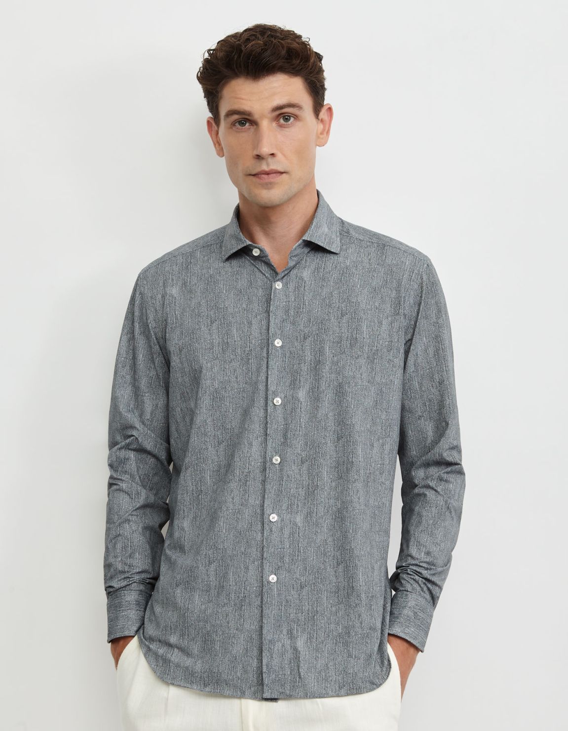 Chemise Col français petit Unie Twill Gris foncé Tailor Custom Fit 3