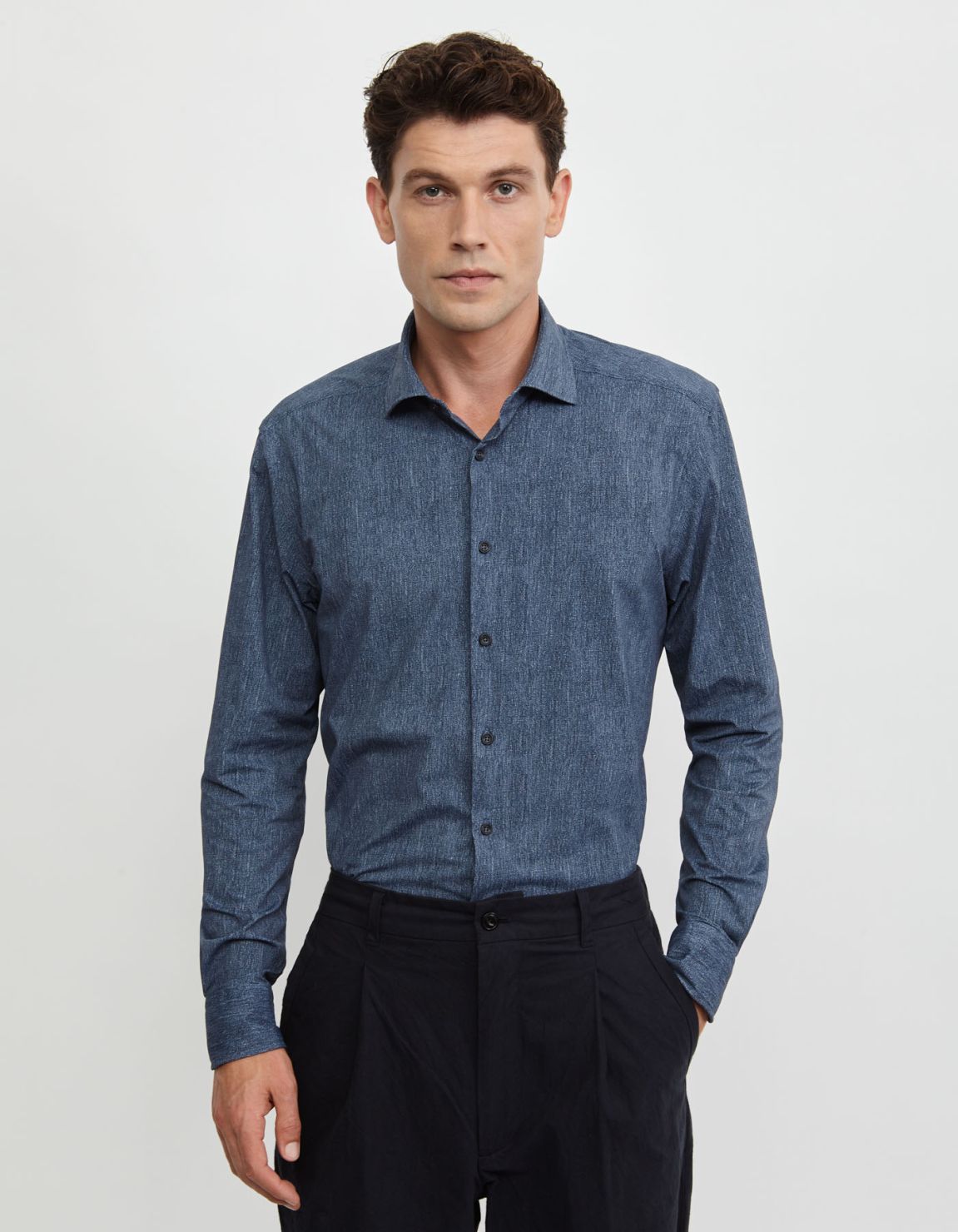 Camisa Cuello francés pequeño Liso Sarga Azul oscuro Tailor Custom Fit 6