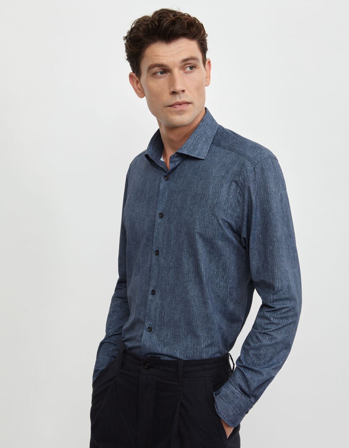 Chemise Col français petit Unie Twill Bleu foncé Tailor Custom Fit 7