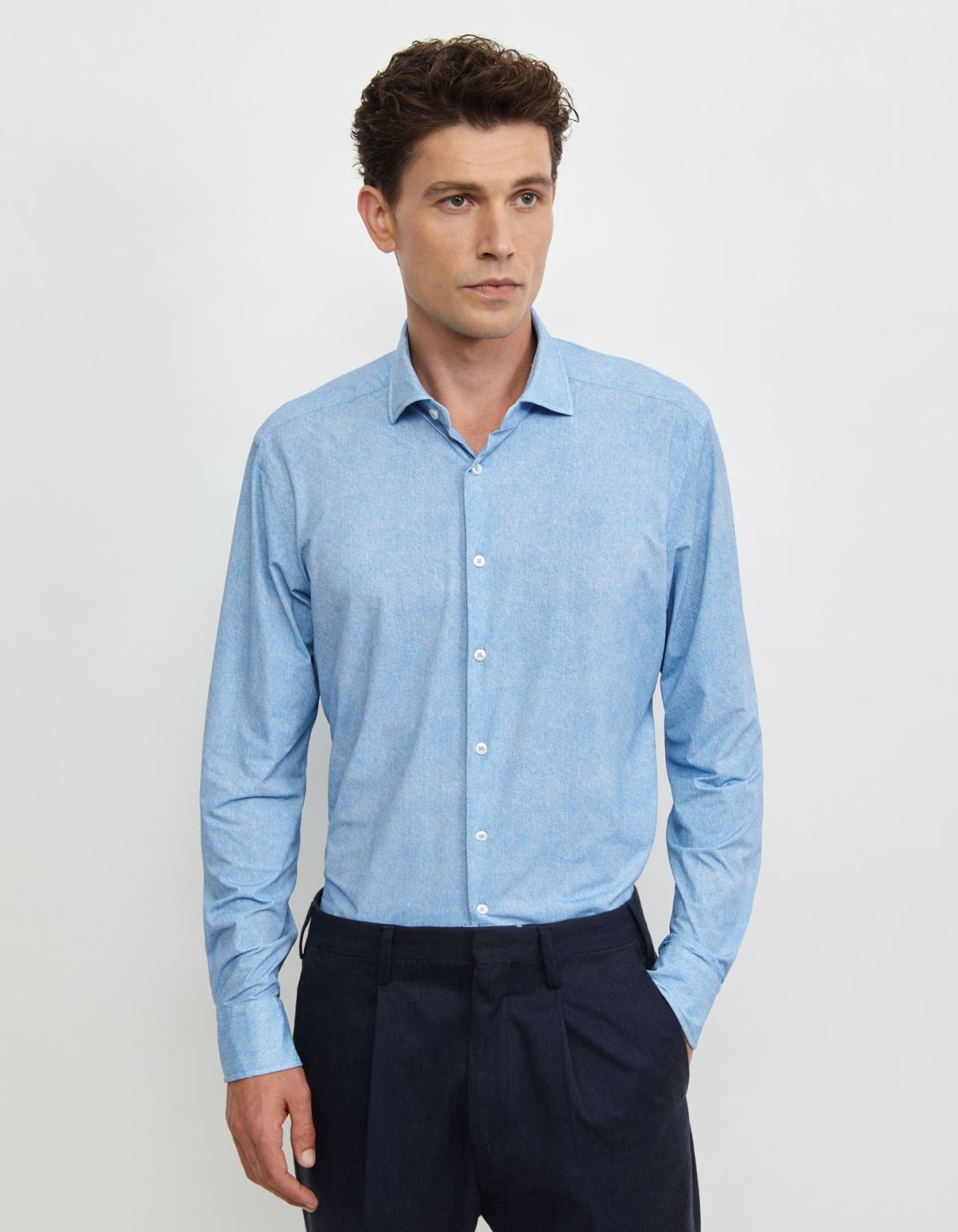 Chemise Col français petit Unie Twill Bleu ciel Tailor Custom Fit 6