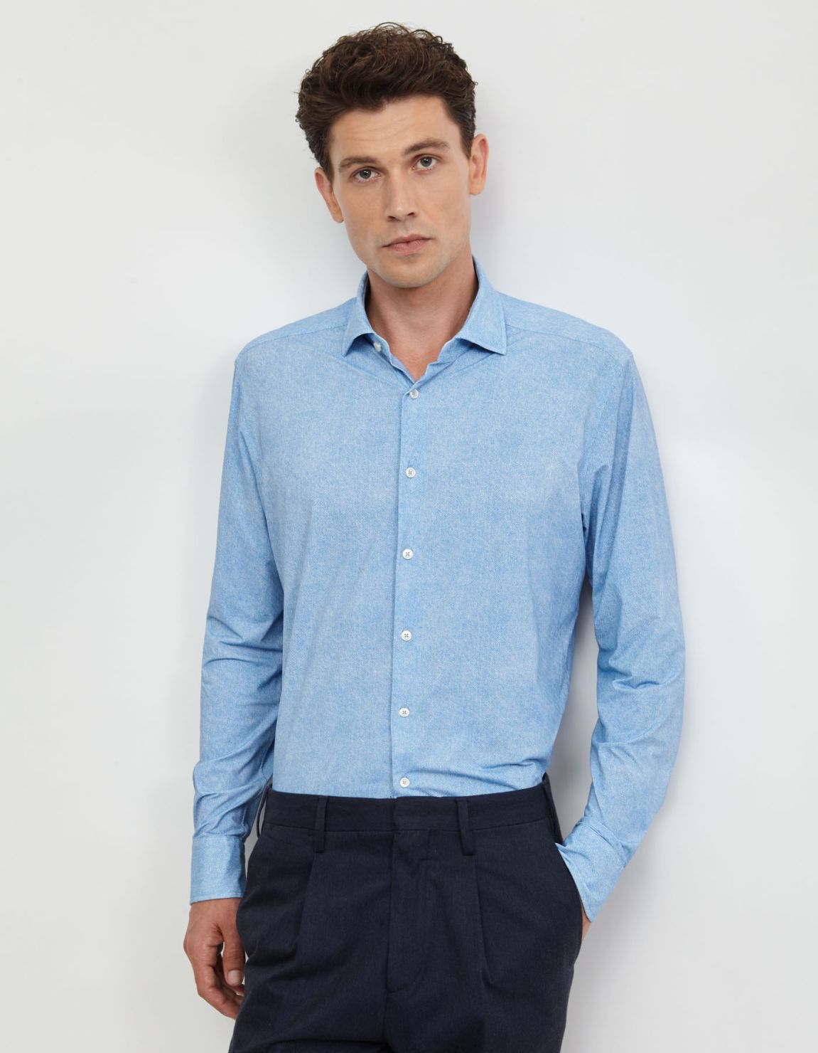 Chemise Col français petit Unie Twill Bleu ciel Tailor Custom Fit 7