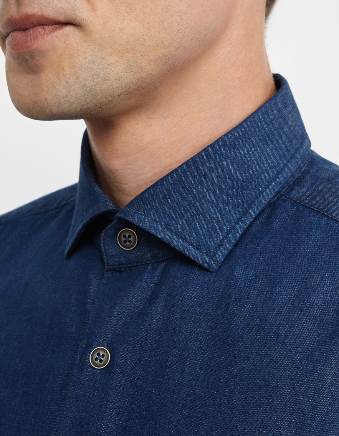 Blue jeans Indigo Solid colour Shirt Collar small cutaway Tailor Custom Fit 2