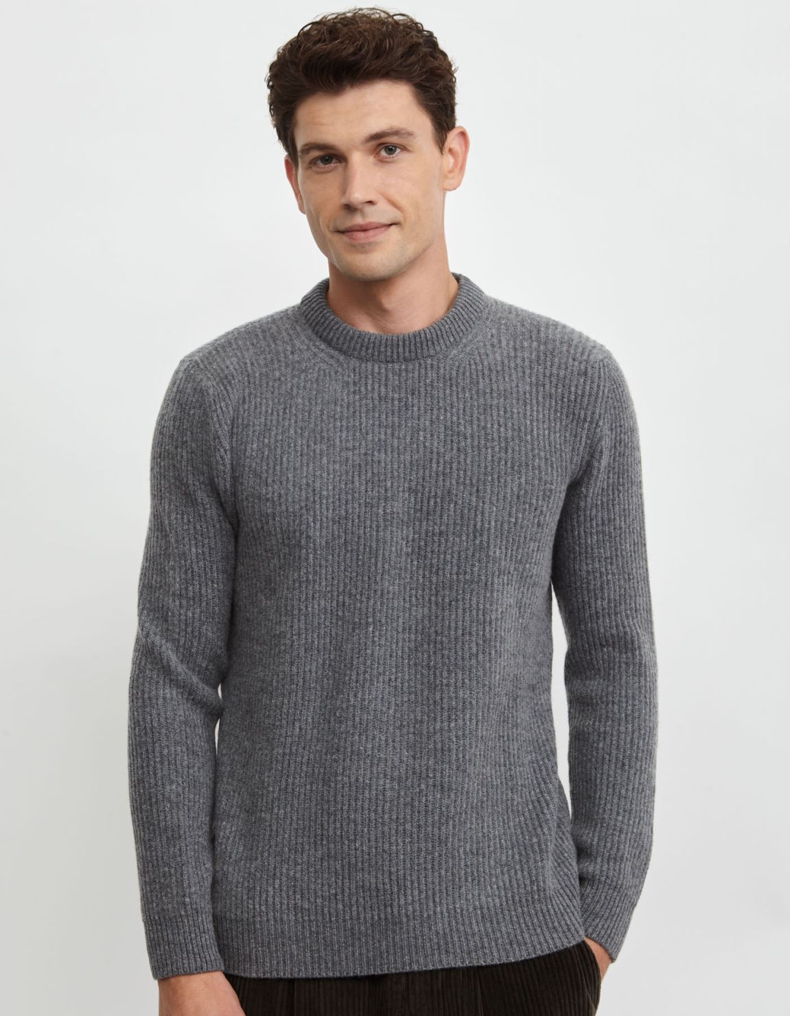 Sweater Grey Melange 7 gauge lambswool yarn Regular Fit 1