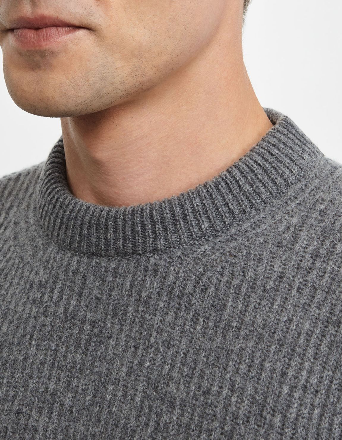 Sweater Grey Melange 7 gauge lambswool yarn Regular Fit 3