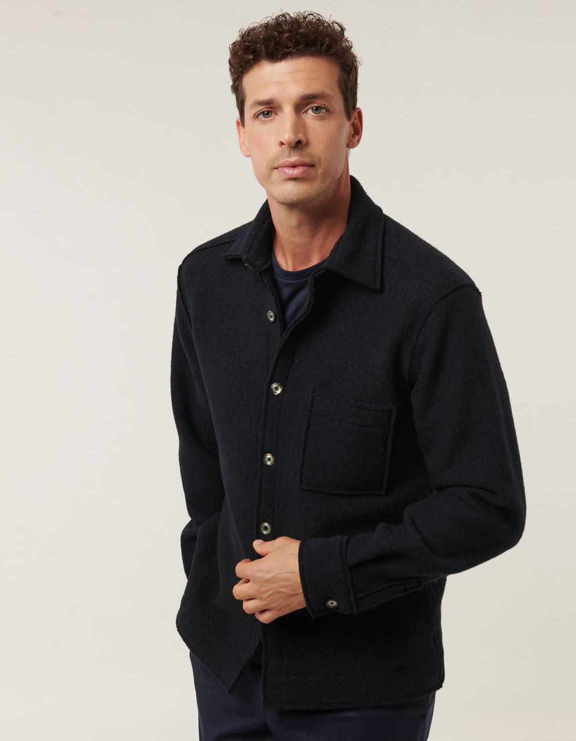 Navy Blue Woven Solid colour Shirt Collar spread Overshirt 6