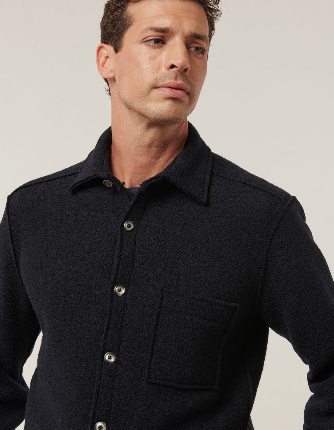 Navy Blue Woven Solid colour Shirt Collar spread Overshirt 7