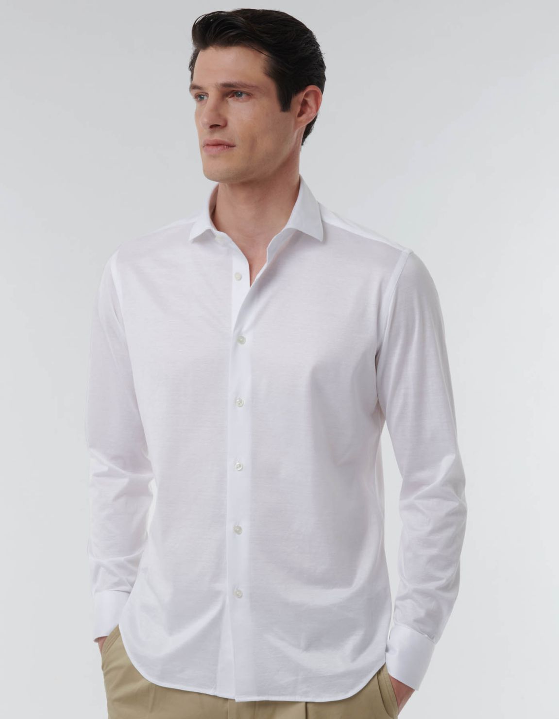 Camisa Cuello francés pequeño Liso Jersey Blanco Tailor Custom Fit 3