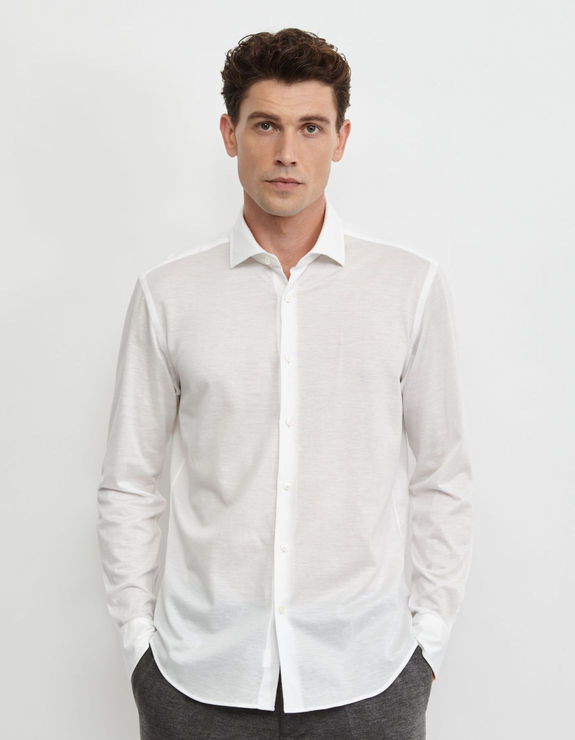 White Jersey Solid colour Shirt Collar small spread Tailor Custom Fit 3