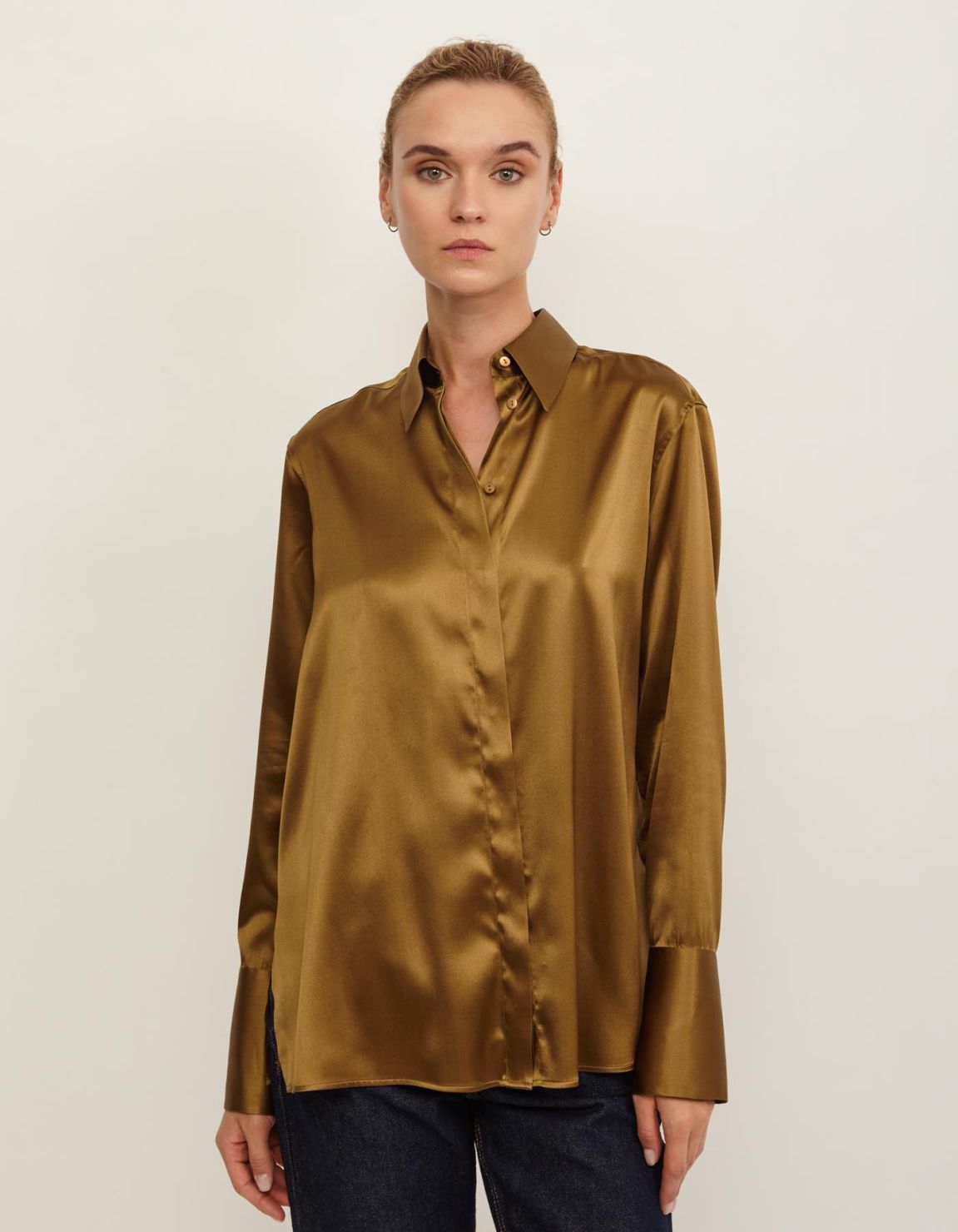 Shirt Gold Silk Solid colour Regular Fit 3