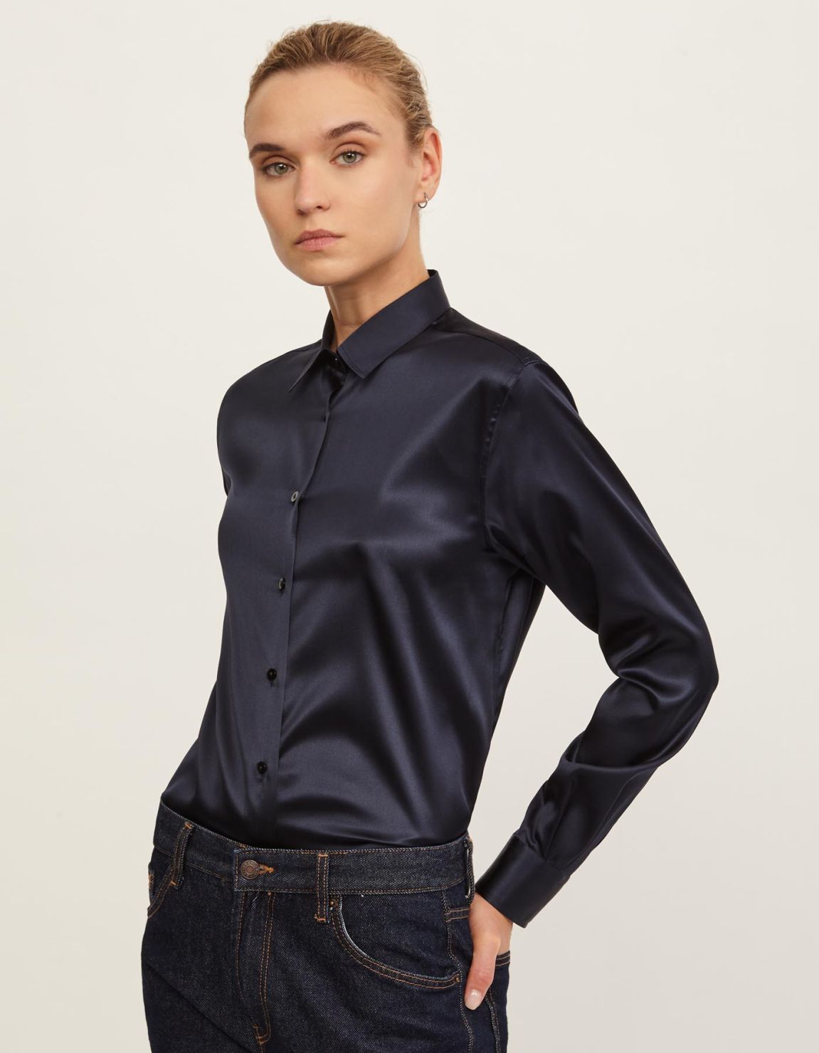 Shirt Navy Blue Silk Solid colour Regular Fit 5