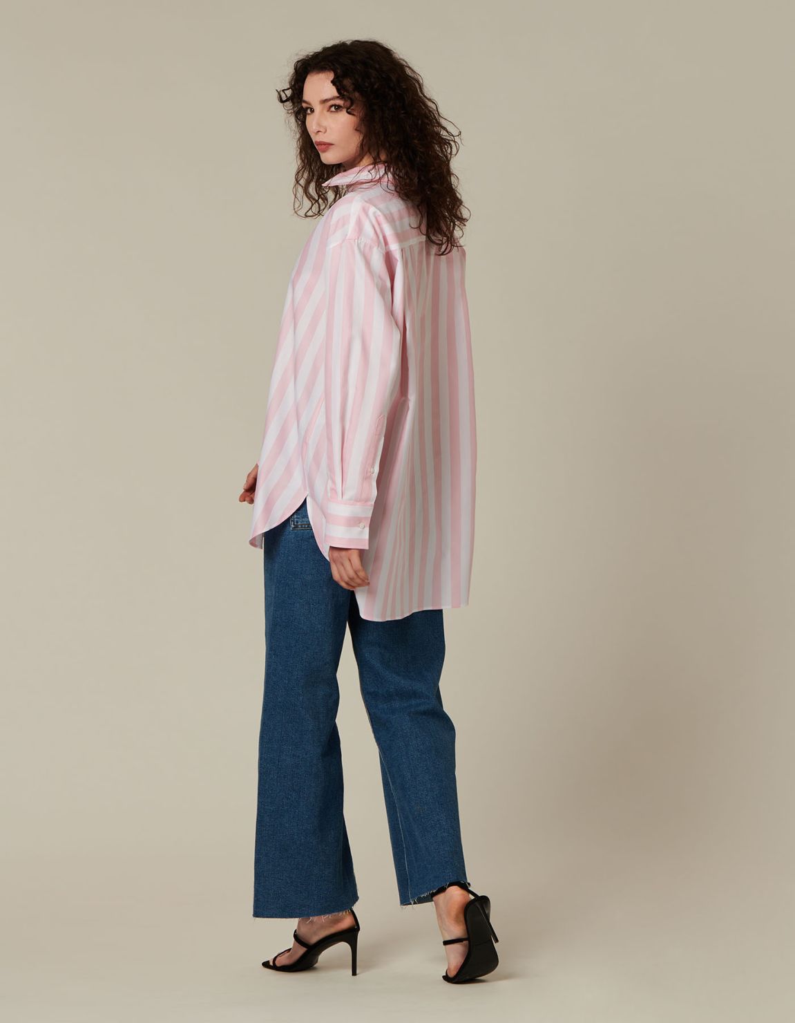 Shirt Pale Pink Mixed tencel Stripe Over 3