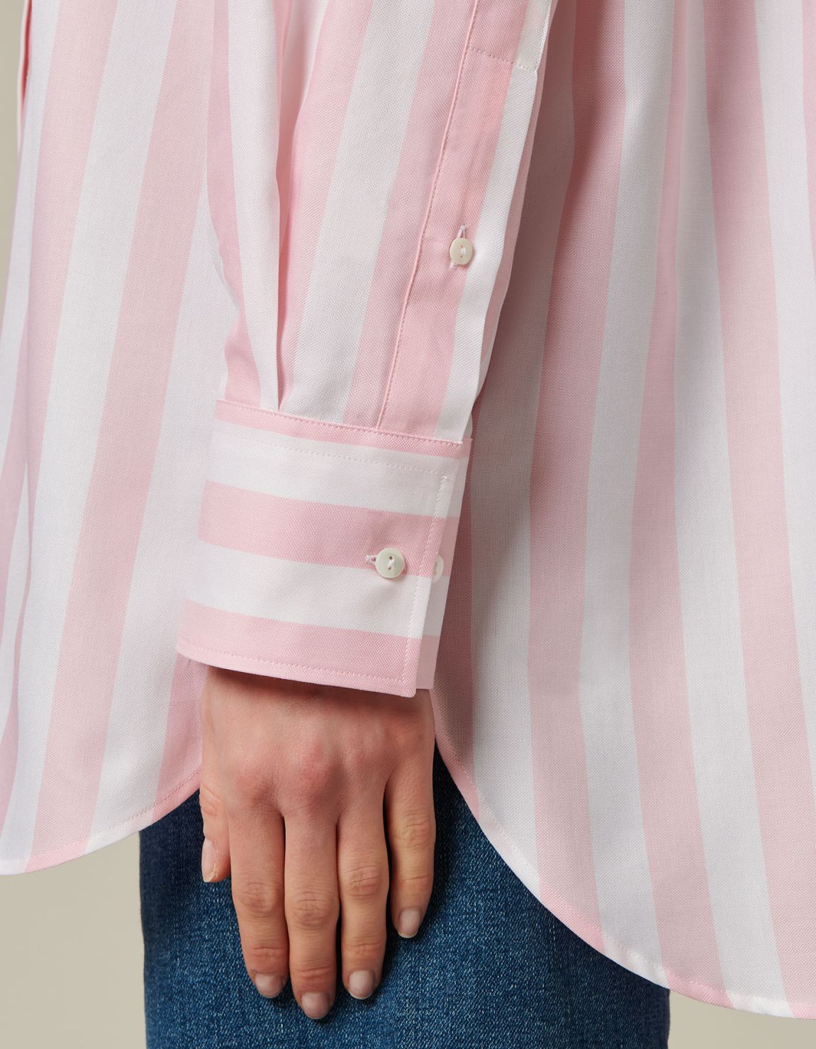 Shirt Pale Pink Mixed tencel Stripe Over 4