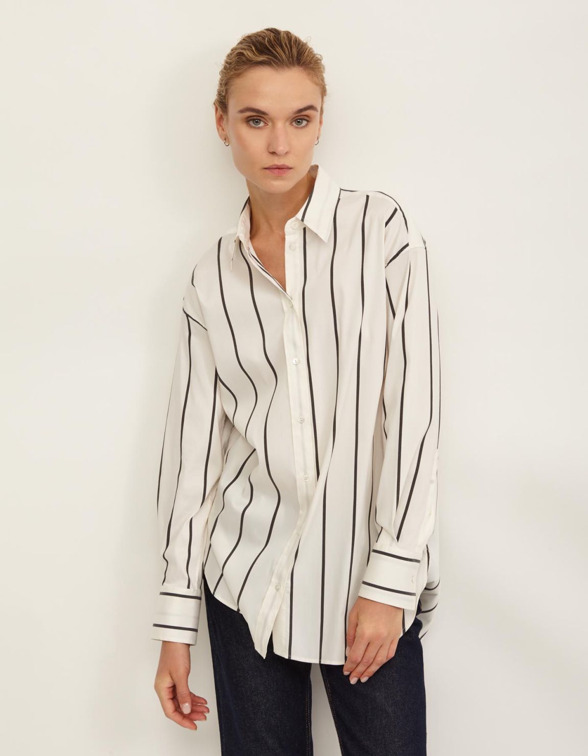 Shirt Black and white Mixed Viscose Stripe Over 5