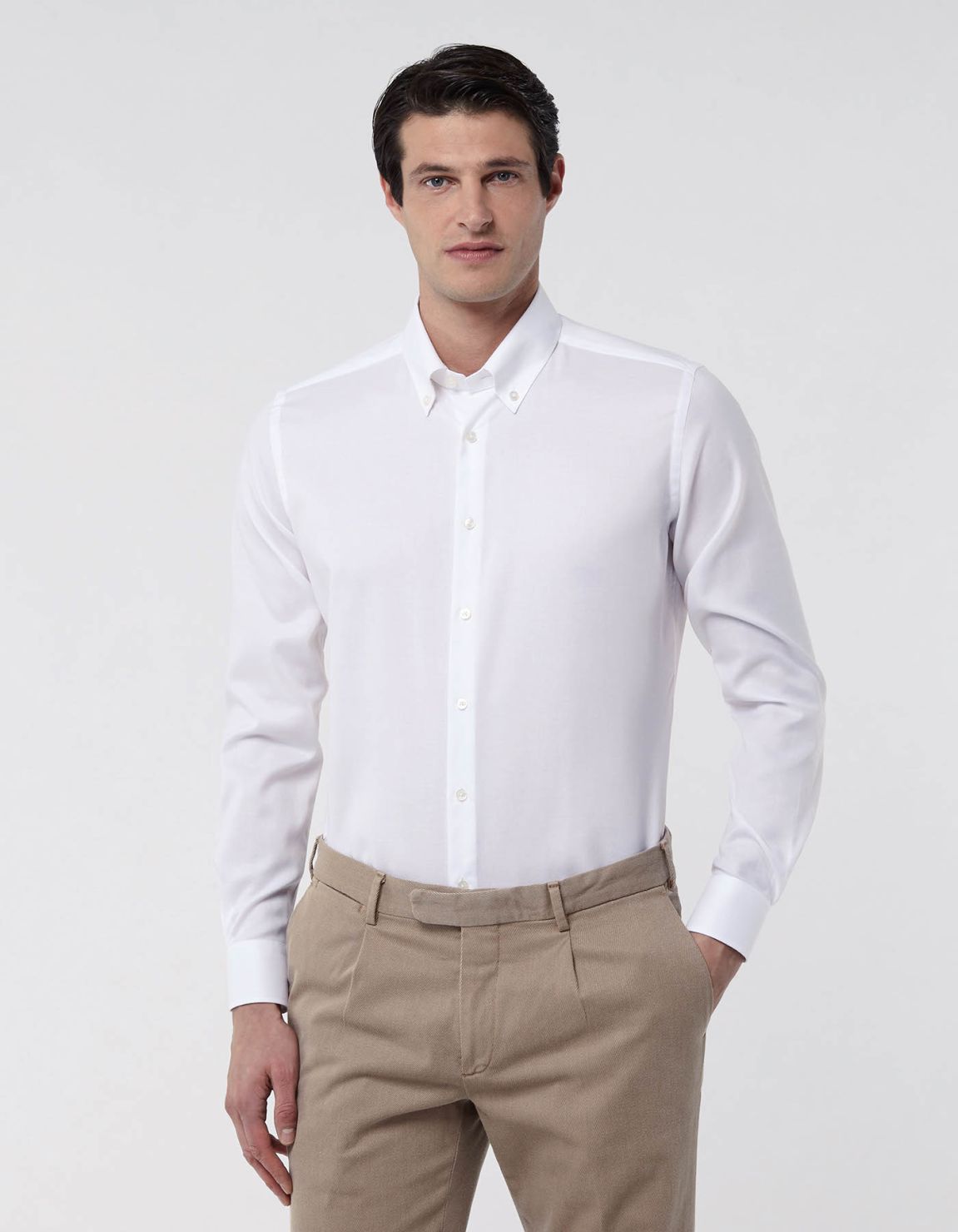 Camicia Collo button down Tinta Unita Oxford Bianco Tailor Custom Fit 3