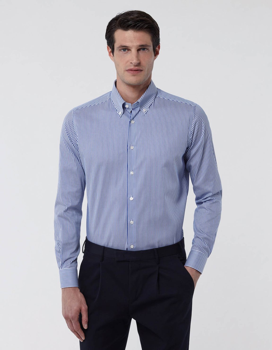 Chemise Col button down Rayure Twill Bleu Tailor Custom Fit 2