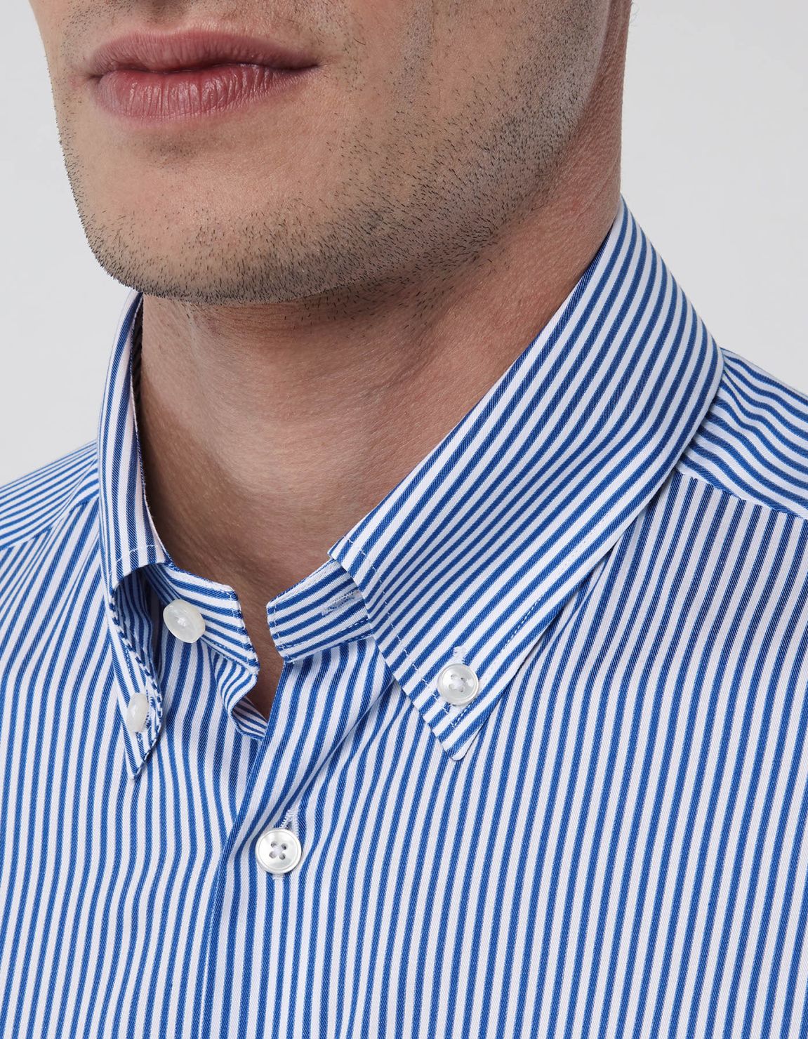 Camisa Cuello cuello abotonado Rayas Sarga Azul Tailor Custom Fit 1