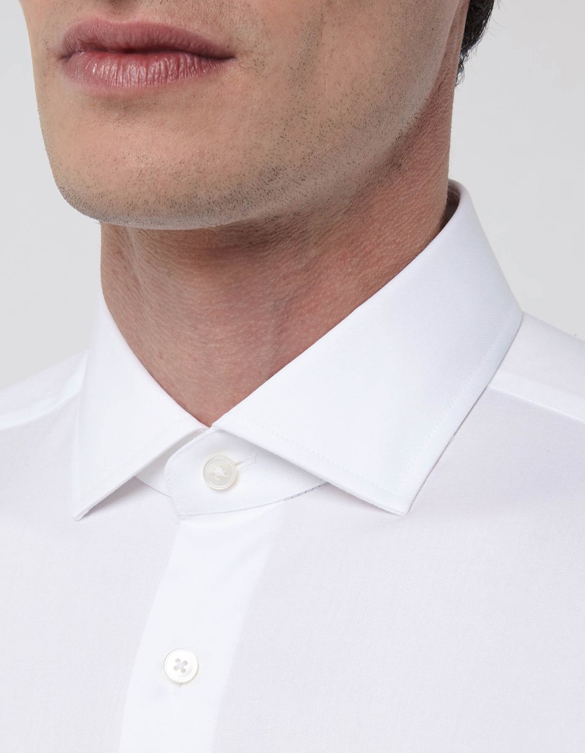 Camisa Cuello italiano Liso Sarga Blanco Tailor Custom Fit 2