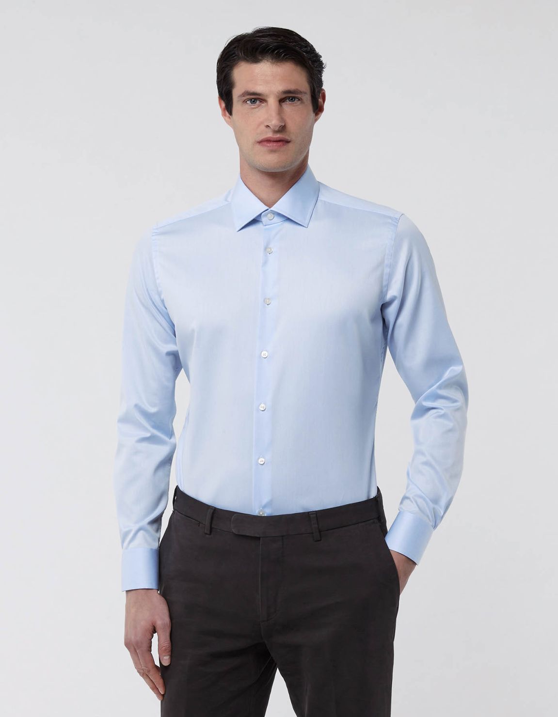 Chemise Col italien Unie Twill Bleu ciel Tailor Custom Fit 3