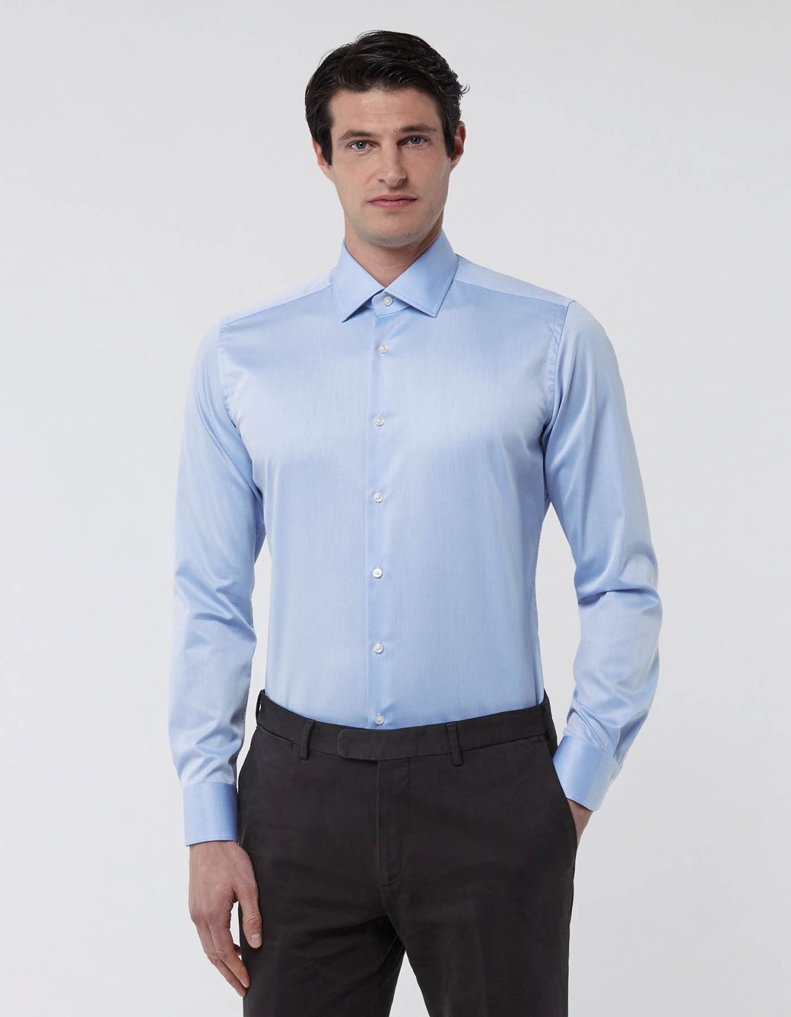 Chemise Col italien Unie Twill Bleu ciel opaque Tailor Custom Fit 3