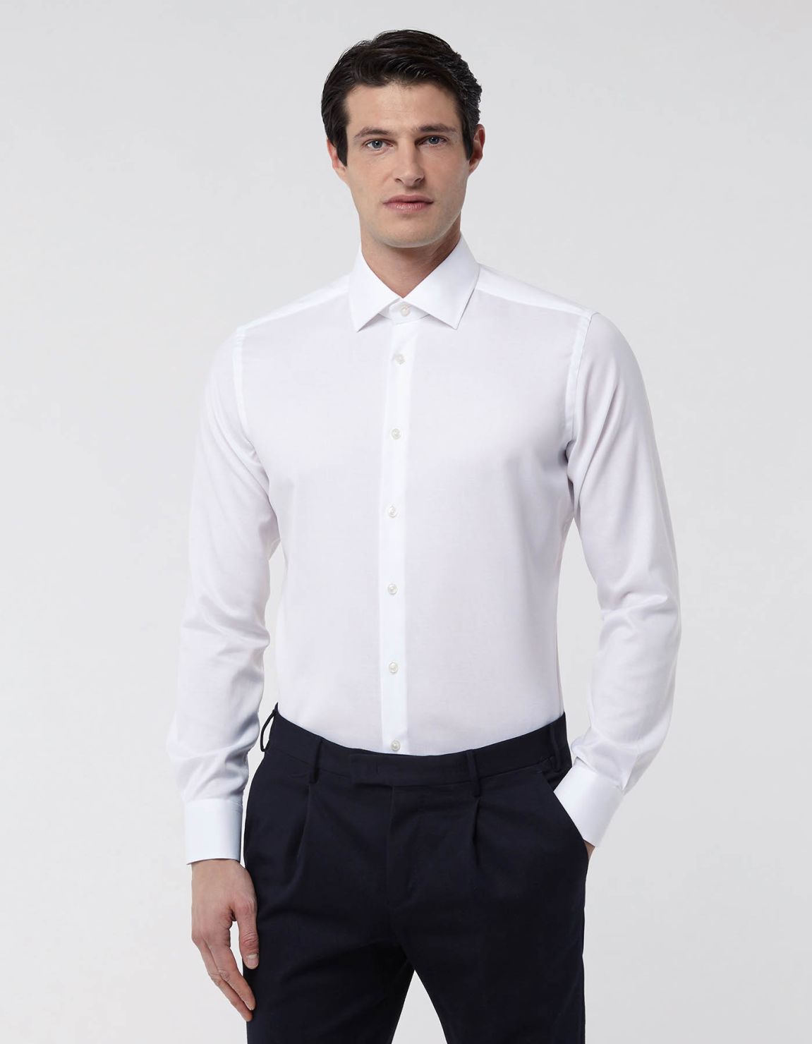 Camisa Cuello italiano Liso Oxford Blanco Tailor Custom Fit 3