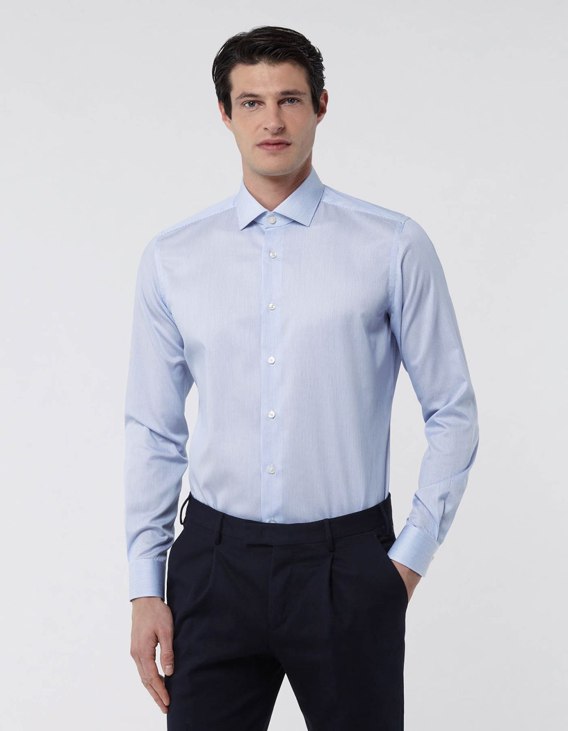 Camisa Cuello francés pequeño Rayas Sarga Azul Tailor Custom Fit 3