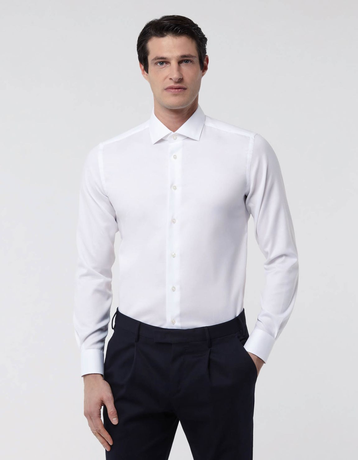 White Oxford Solid colour Shirt Collar small cutaway Slim Fit 3