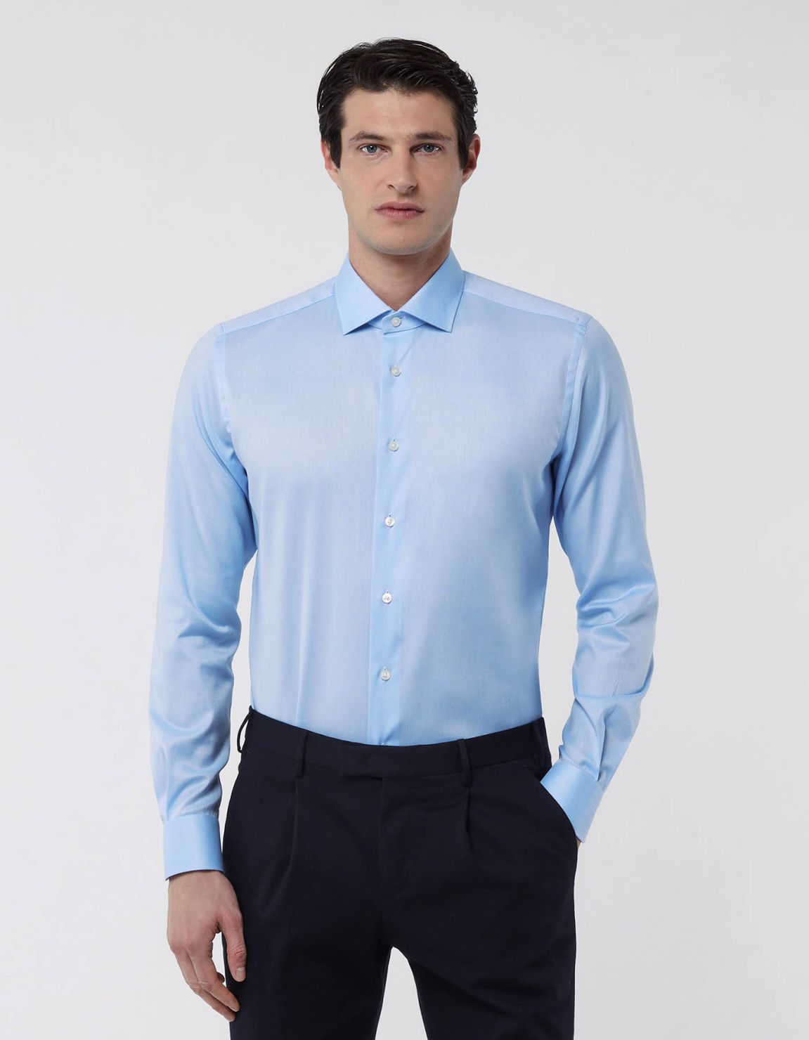 Camisa Cuello francés pequeño Liso Oxford Celeste Slim Fit 3