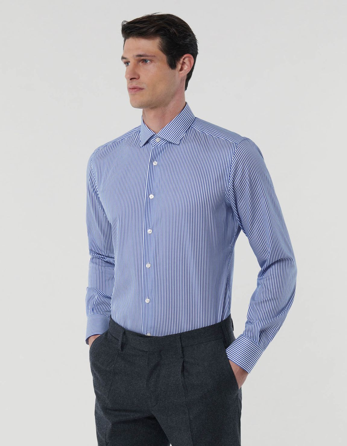 Camisa Cuello francés pequeño Rayas Sarga Azul Slim Fit 3