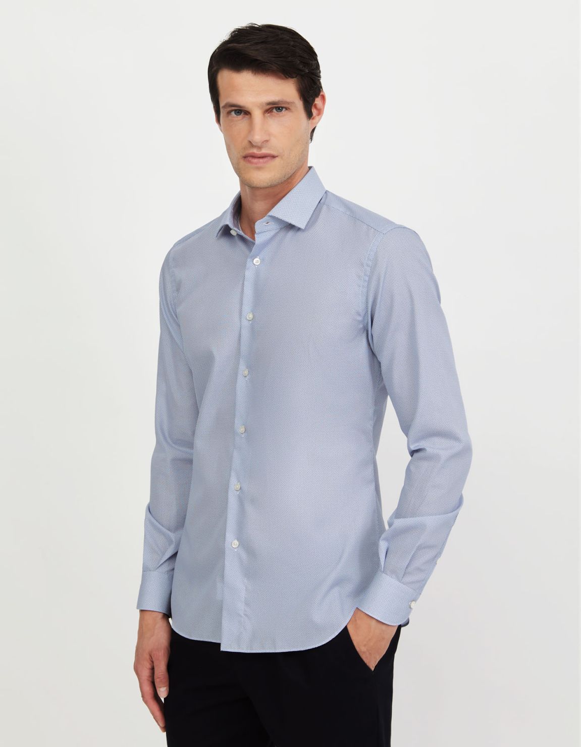 Camisa Cuello francés pequeño Estampado Popelina Celeste Slim Fit 3