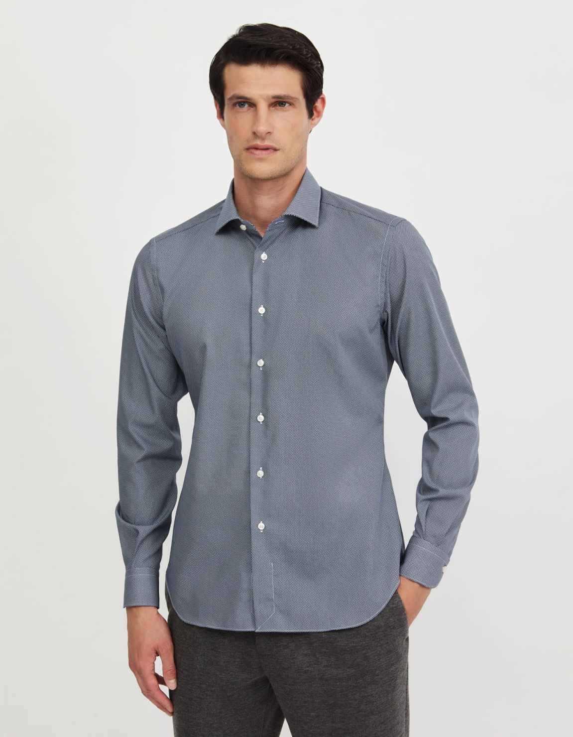 Camisa Cuello francés pequeño Estampado Popelina Azul Slim Fit 3