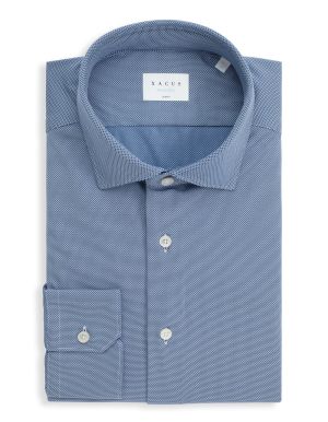 Blue Textured Pattern Shirt Collar small cutaway Slim Fit