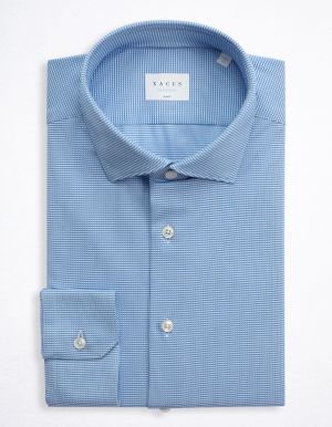 Light Blue Textured Pattern Shirt Collar small cutaway Slim Fit