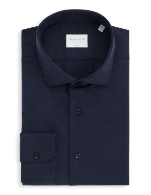 Navy Blue Jersey Solid colour Shirt Collar small cutaway Slim Fit