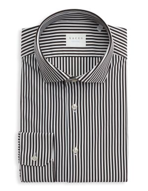 Brown Twill Stripe Shirt Collar small cutaway Slim Fit