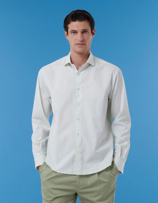 Green Poplin Stripe Shirt Collar small cutaway