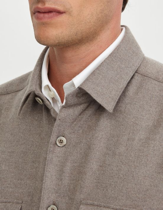 Dove Grey Twill Solid colour Shirt Collar spread Overshirt hover