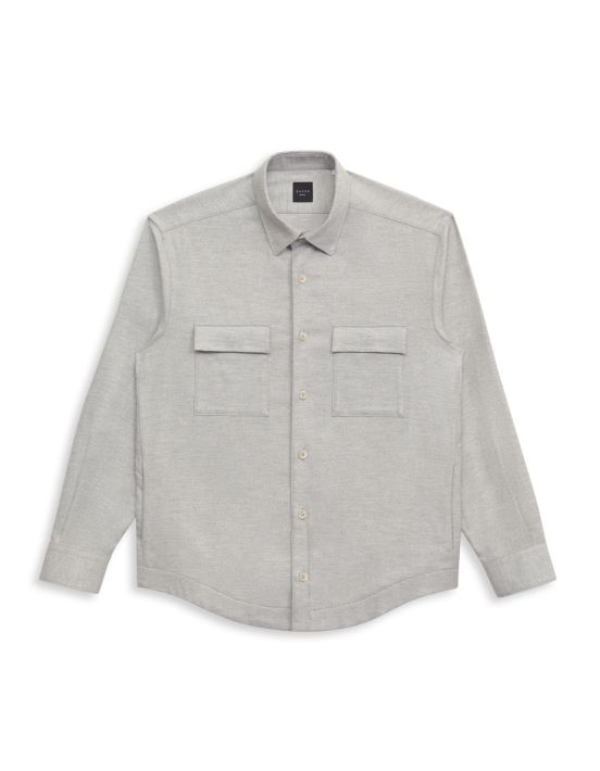 Grey Melange Twill Solid colour Shirt Collar spread Overshirt