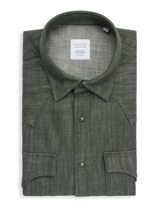 Chemise Col italien Unie Twill Vert militaire Tailor Custom Fit