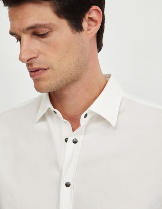 Chemise Col italien Unie Velours Blanc crème