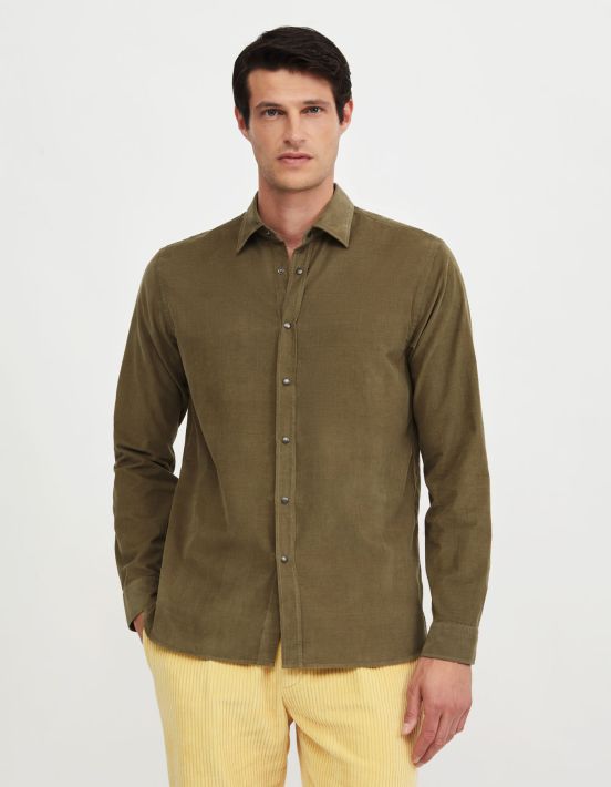 Chemise Col italien Unie Velours Vert bouteille