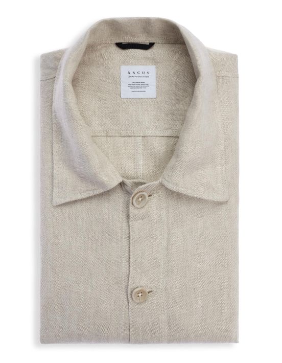 Beige Linen Solid colour Shirt Collar spread Over